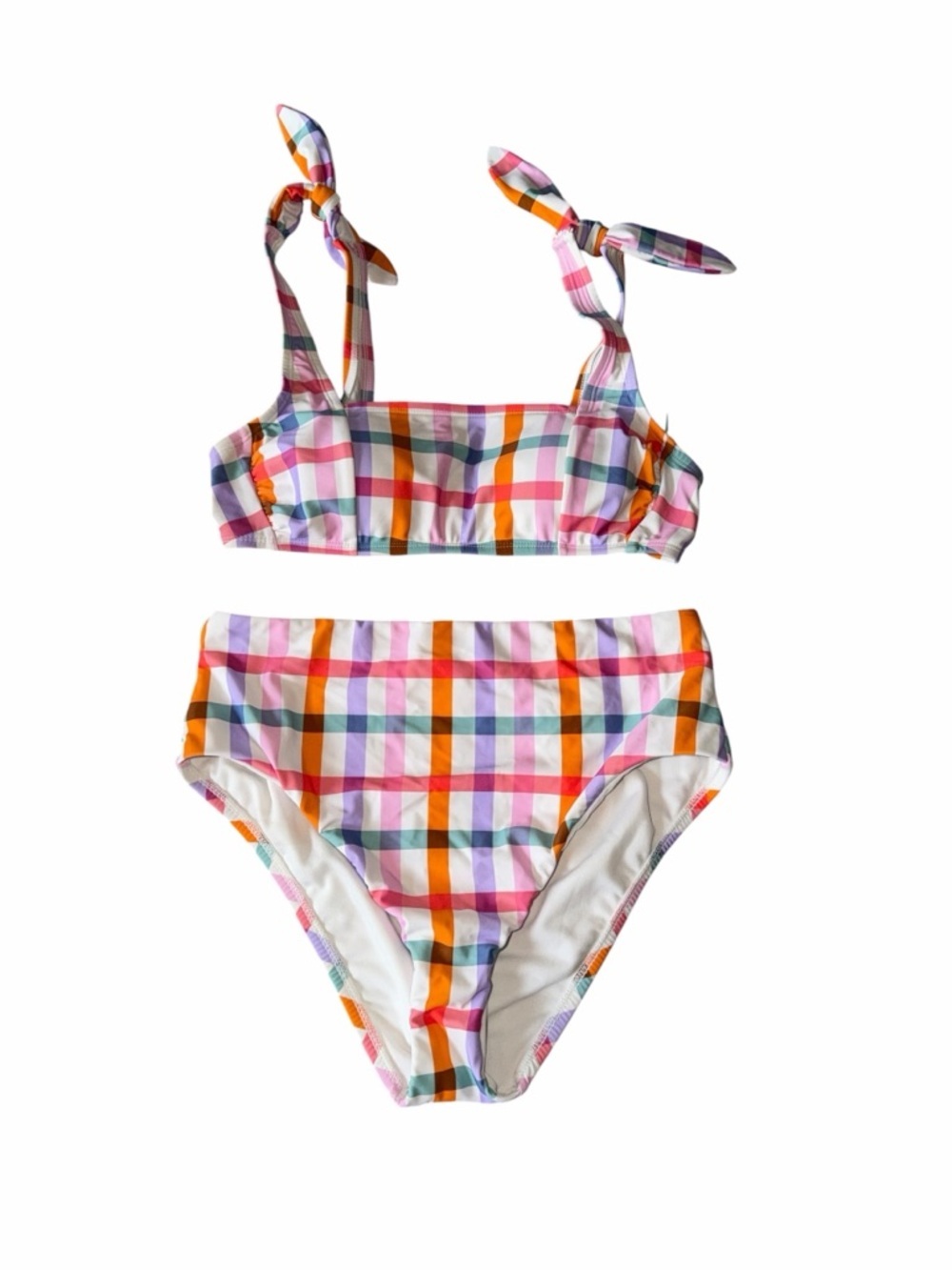 Kona Sol Women's Bikini Top and Bottom Plaid Medium Coverage High Waist M - Picture 4 of 9